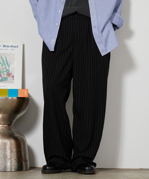 ROOP TOKYO ワイドパンツ スラックス ストライプチェックワイドパンツ