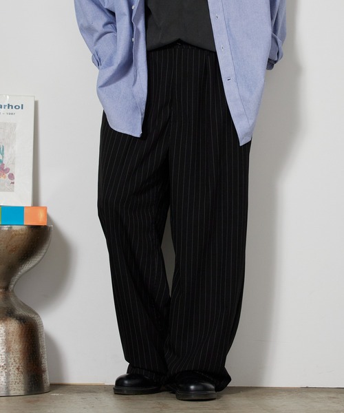 ROOP TOKYO ワイドパンツ スラックス ストライプチェックワイドパンツ