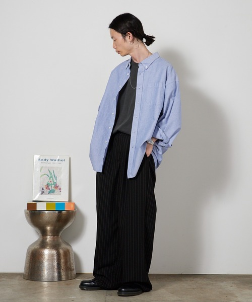 ROOP TOKYO ワイドパンツ スラックス ストライプチェックワイドパンツ