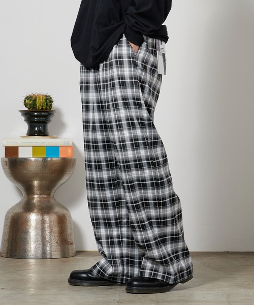 ROOP TOKYO ワイドパンツ スラックス ストライプチェックワイドパンツ