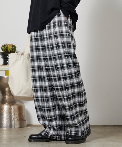 ROOP TOKYO ワイドパンツ スラックス ストライプチェックワイドパンツ