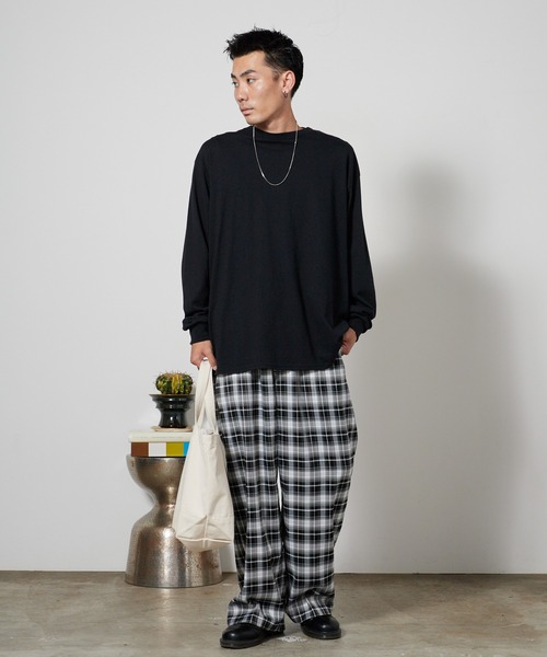 ROOP TOKYO ワイドパンツ スラックス ストライプチェックワイドパンツ