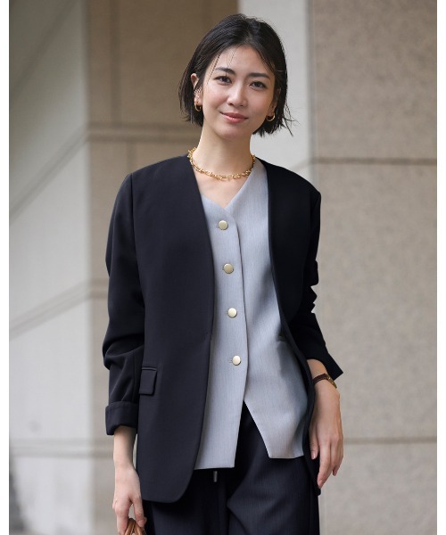【ドゥクラッセ】テーラードジャケット 長袖 テクスチャー 凸凹感 大きいサイズ ドゥクラッセ（DoCLASSE） ジャケット テーラードジャケット スポンジW