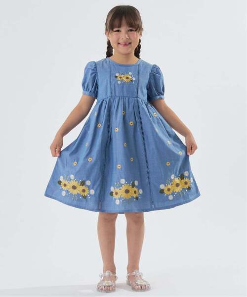 ワンピース 「予約/6月下旬〜7月上旬入荷予定」ひまわり刺しゅう