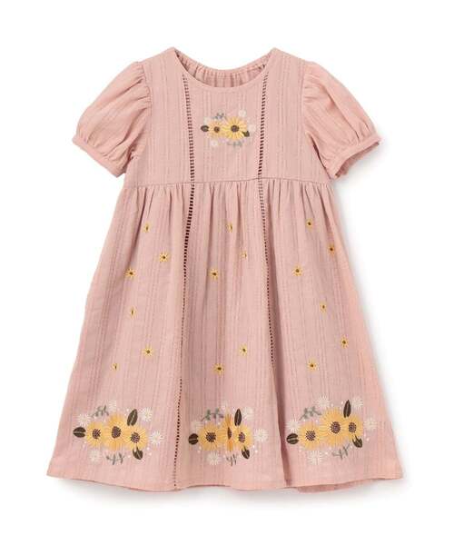 ワンピース　ひまわり ワンピース 「予約/6月下旬〜7月上旬入荷予定」ひまわり刺しゅう