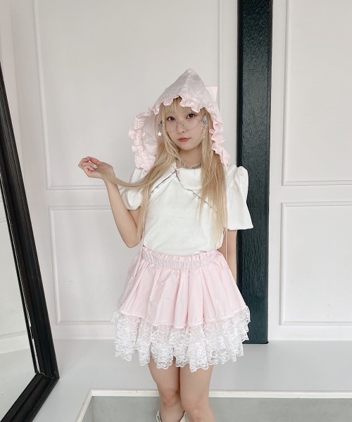 ホワイト フリルリボン ミニスカート lilLilly lilLilly（リルリリー） スカート レースシャツミニスカート