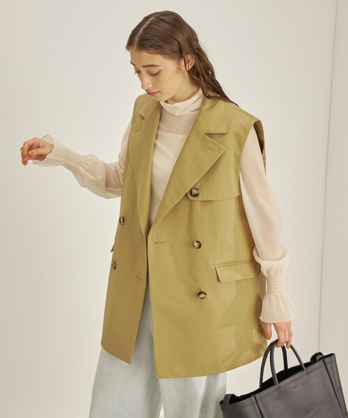 SHIPS for women / シップスウィメン 綿麻 カルゼ ダブルブレスト ジレ ◇ SHIPS ベスト ジレ 綿麻 カルゼ ダブルブレスト レディース