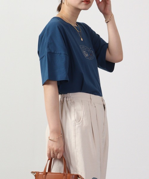 tシャツ EMAGO ボトルシップ刺繍5分袖Tシャツ レディース 楽天市場】ボトルシップ刺繍Tシャツ レディース トップス 5分袖
