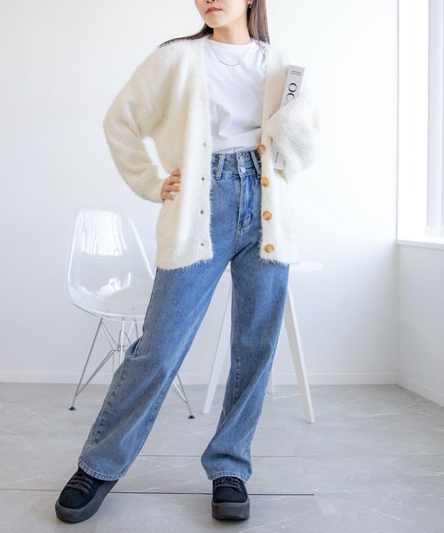 【高級・美品】モヘア混×ブルーフォックスファー　ニットカーディガン リアルファー aimoha（アイモハ） カーディガン ファーニットカーディガン
