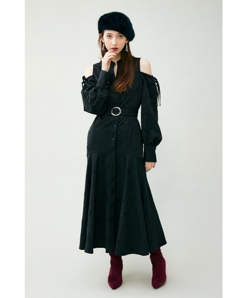 定価約10万 【2023年】美品 エンブロイダリーシャツ ワンピース ブラック rienda シャツワンピース 「WEB限定」エンブロイダリーロゴ