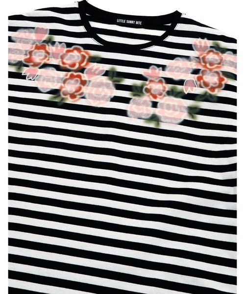 tシャツ 「Little sunny bite」 floral stripe long tee レディース メンズ Little sunny bite tシャツ /Little bite/floral stripe long