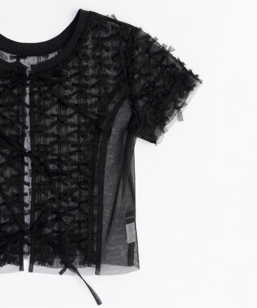 シャツ ブラウス 2way Tulle Ribbon Tops/2WAYチュールリボントップス 