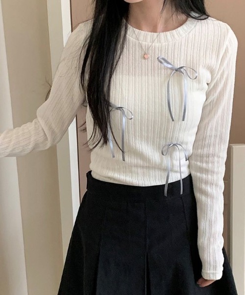 tシャツ 「ZOZO限定」バイカラーリボンカットトップス レディース LADY LIKE tシャツ リボン付きカットトップス レディース