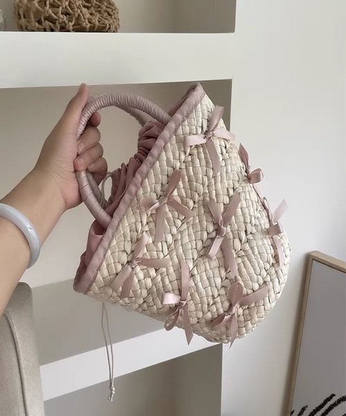 Bon Bon リボン ラフィアバケットバッグ ハンドバッグ リボンラフィアバケットバッグ : ZOZOTOWN Yahoo
