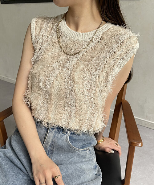 Thevon ニット セーター フリンジノースリニット レディース