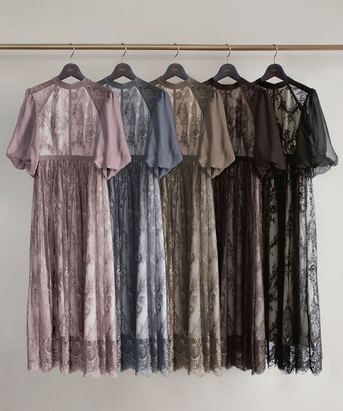 GIRL DRESS FOR NOW ドレス 総レースハイネックバルーンスリーブ