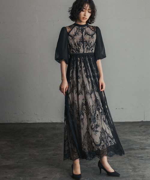 セット販売　オケージョン　ドレス バルーンスリーブ ロング GIRL DRESS FOR NOW ドレス 総レースハイネックバルーンスリーブ