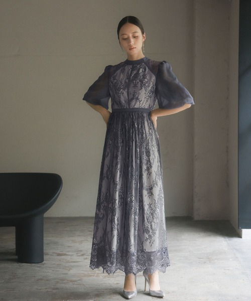 GIRL DRESS FOR NOW ドレス 総レースハイネックバルーンスリーブ