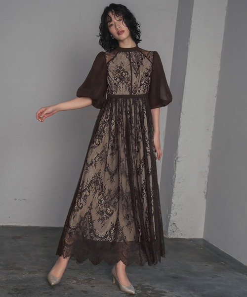 GIRL DRESS FOR NOW ドレス 総レースハイネックバルーンスリーブ