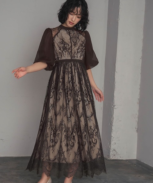 GIRL DRESS FOR NOW ドレス 総レースハイネックバルーンスリーブ