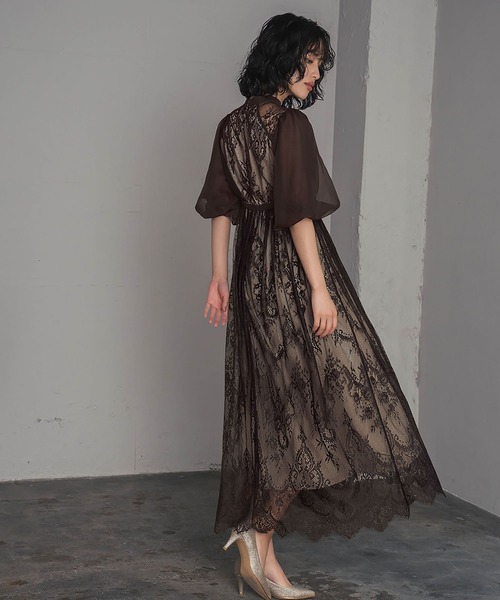 GIRL DRESS FOR NOW ドレス 総レースハイネックバルーンスリーブ