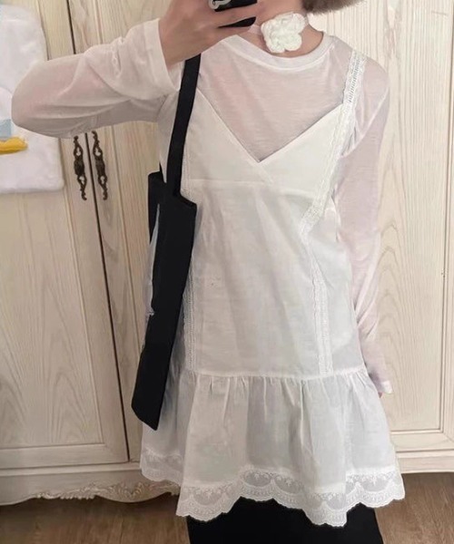 Achic ワンピース レースフリルチュニックワンピース レディース