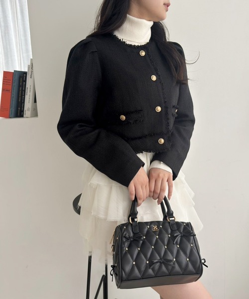 NICE CLAUPリボンビジュー付きキルティングボストンバッグ黒ブラック one after another NICE CLAUP バッグ ボストンバッグ リボン