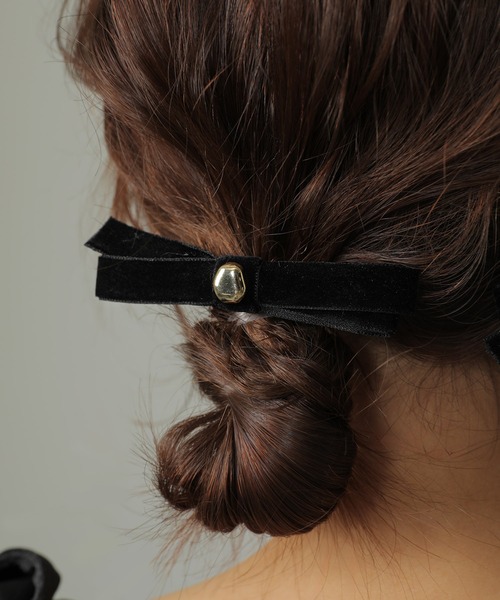 ヘアクリップ ベロアリボン ニュアンスメタル ヘアピン : ZOZOTOWN