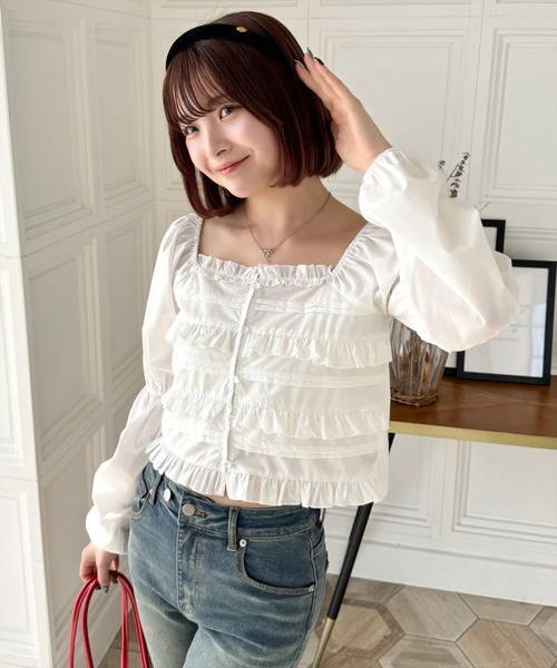 １０日までDrawer 完売 フロントフリルクルーネックシャツ（WHITE） 10-183026-2.jpg