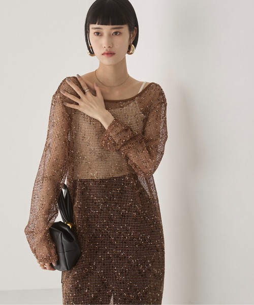 未使用タグ付 EIKO KONDO 異素材 シースルー メッシュ ワンピース L ANGIE ワンピース メッシュ シアー ワンピース : ZOZOTOWN Yahoo!店
