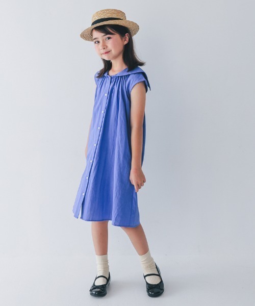 ハンドメイド子供服 上品なネイビーのノースリーブワンピース SHIPS ワンピース KIDS:140〜150cm / フラワー ノースリーブ