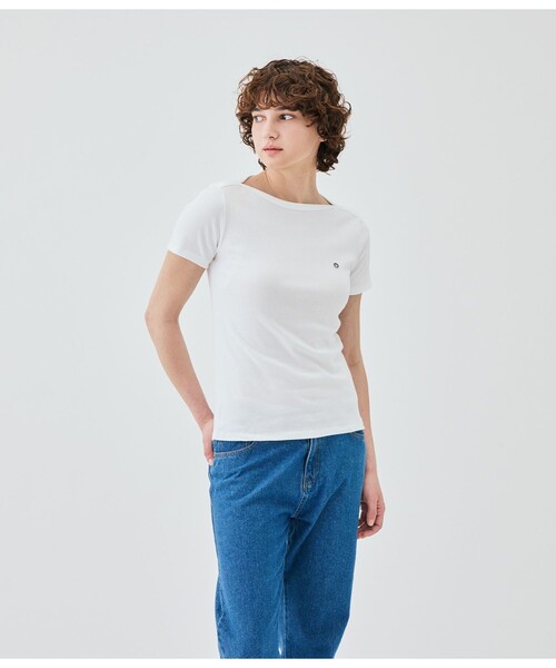 tシャツ ボートネック半袖Ｔシャツ レディースの画像
