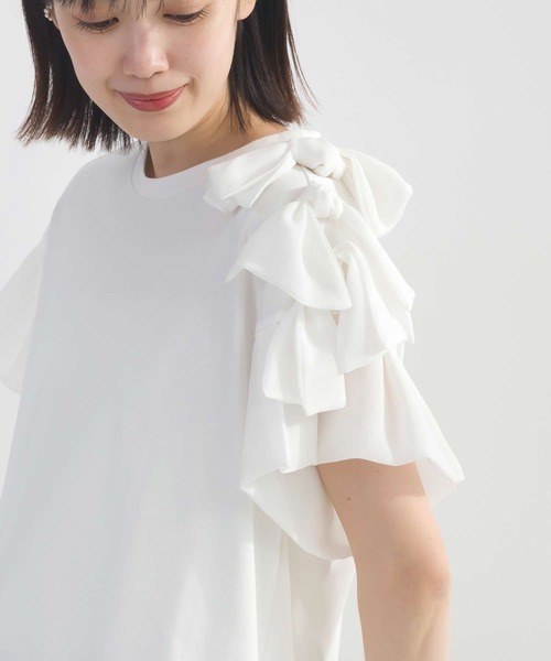 tシャツ 肩リボンモチーフカットソー レディース