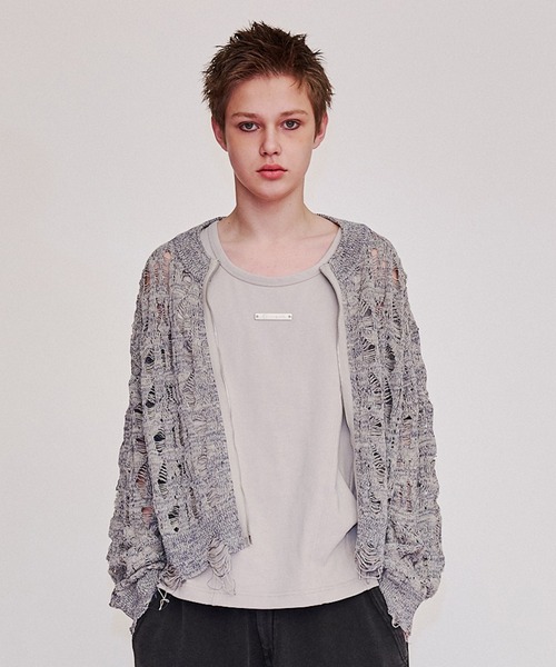 VI E DIT カーディガン Openwork zip knit cardigan/オープン