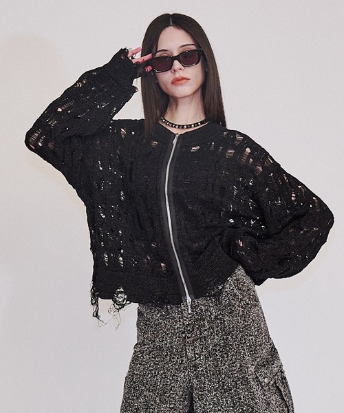 ヴィエディット VI E DIT Openwork zip knit cardigan ジップカーディガン 2504-VED-KMD0005 ブラック Openwork zip knit cardigan (Black) – VI E DIT