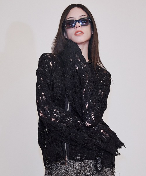 VI E DIT カーディガン Openwork zip knit cardigan/オープン
