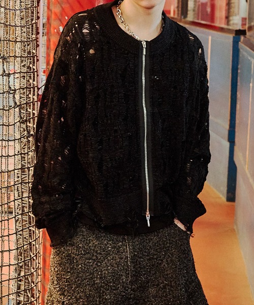 VI E DIT カーディガン Openwork zip knit cardigan/オープン