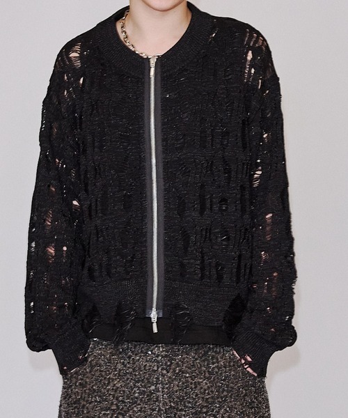 ヴィエディット VI E DIT Openwork zip knit cardigan ジップカーディガン 2504-VED-KMD0005 ブラック Openwork zip knit cardigan (Black) – VI E DIT