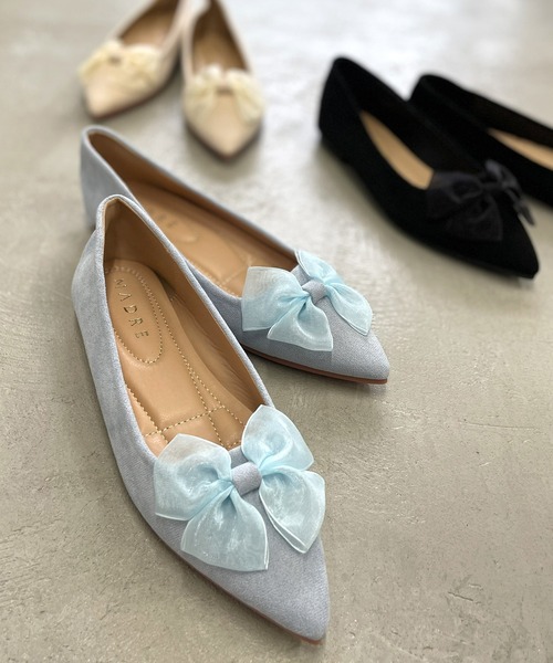 SEN TOKYO パンプス 上品さと可愛らしさを両立！シアーリボン フラット