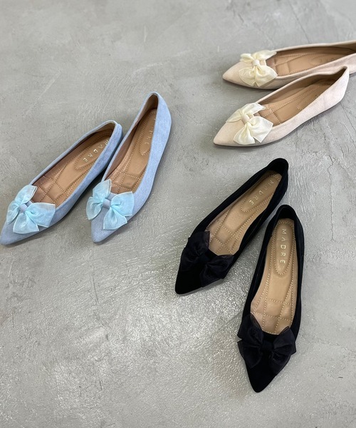 SEN TOKYO パンプス 上品さと可愛らしさを両立！シアーリボン フラット