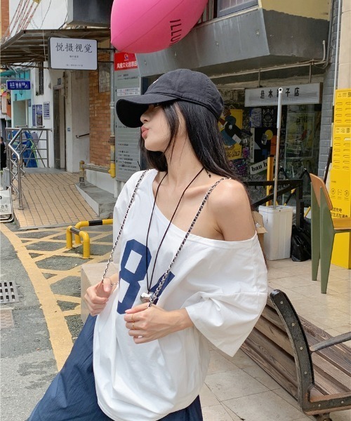 DEVICE（デバイス） tシャツ オフショルダー ナンバリング ロゴ 
