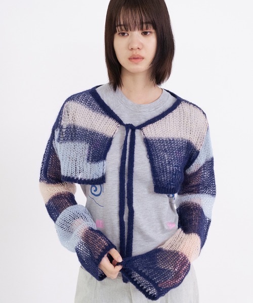 トップス soduk drawing knit cardigan ニット セーター 「soduk別注」patchwork short knit cardigan