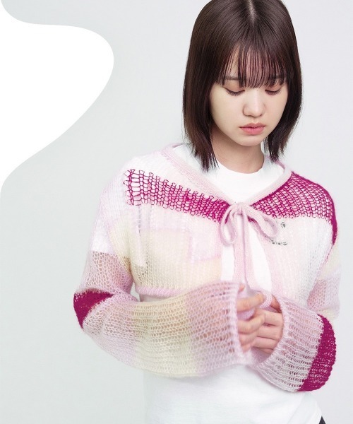 ニット セーター patchwork short knit cardigan レディース