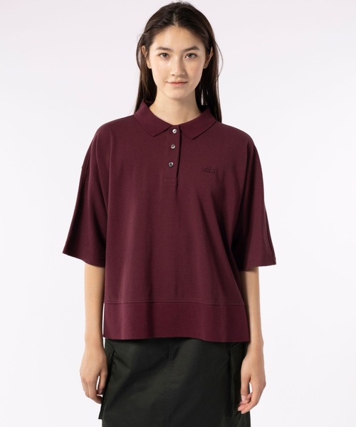 「LACOSTE」 7分袖ポロシャツ 34 エンジ レディース
