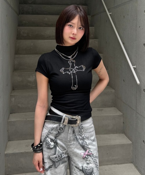 tシャツ Radiant cross mock neck レディース メンズ