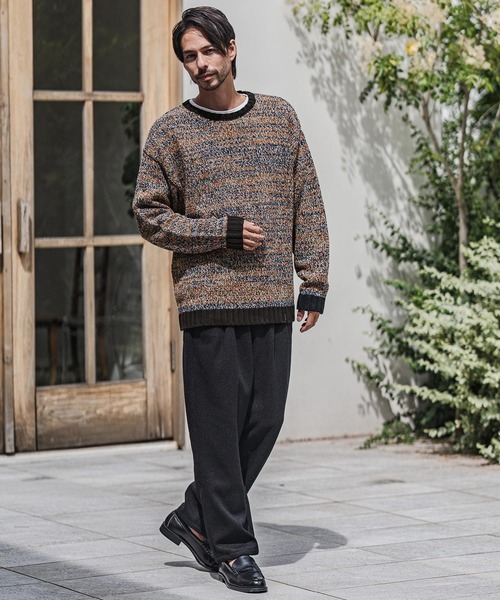 ロゴ　クルーネック　セーター　ニット　メンズ　M ネイビー　新品タグ付き　秋冬 CAMBIO（カンビオ） セーター ニット mn3154-Mix Yarn Crew Neck Knit