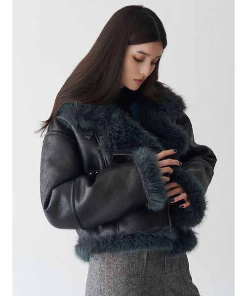 MURUA ムートンコート ボアコート アンイーブンショートフェイク