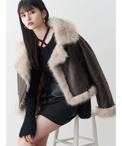 MURUA（ムルーア） ムートンコート ボアコート アンイーブンショート