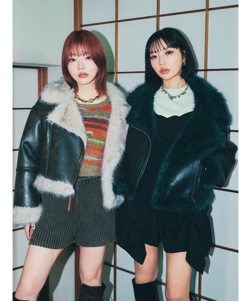 MURUA（ムルーア） ムートンコート ボアコート アンイーブンショート