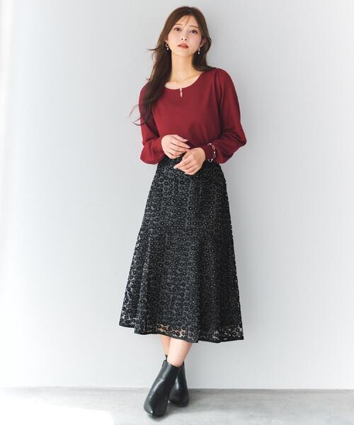 index（インデックス） スカート 小花刺繍チュールマーメイドスカート